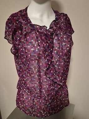 Covington Purple Polka Dot Ruffle Blouse